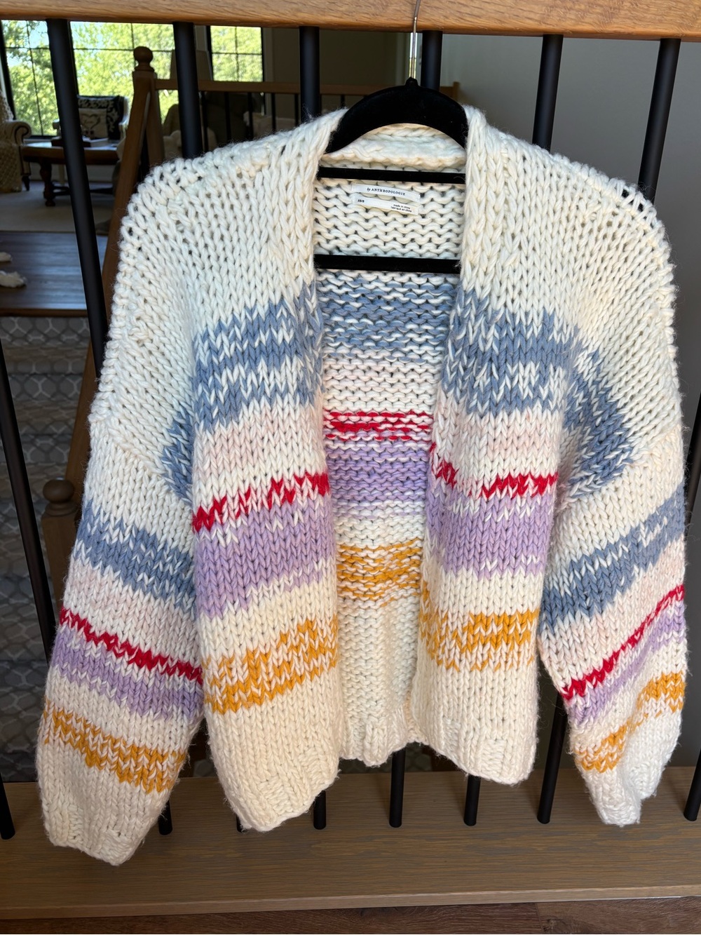 By Anthropologie Chunky Colorful Knit Wool Blend Cardigan Sweater